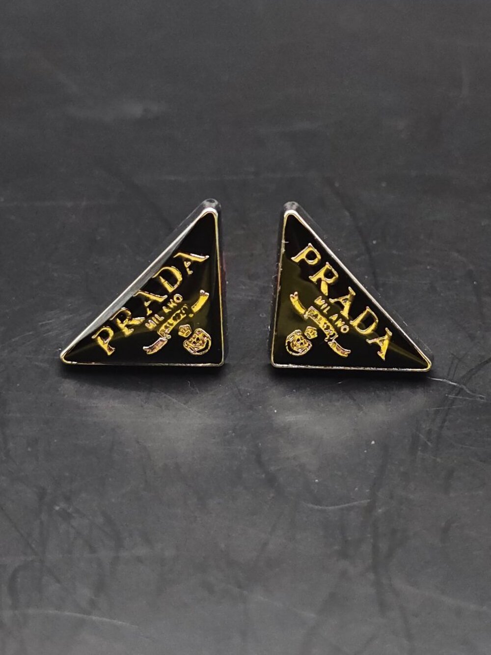 Prada Logo Style Triangle Stud Earrings - Picture 1 of 4